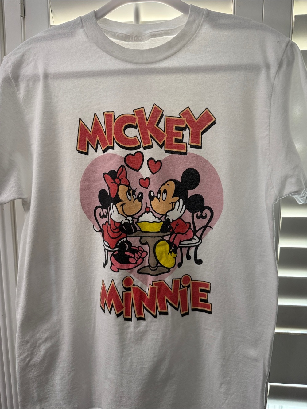 Disney White Mickey & Minnie Couple Graphic Tee with Pink Heart